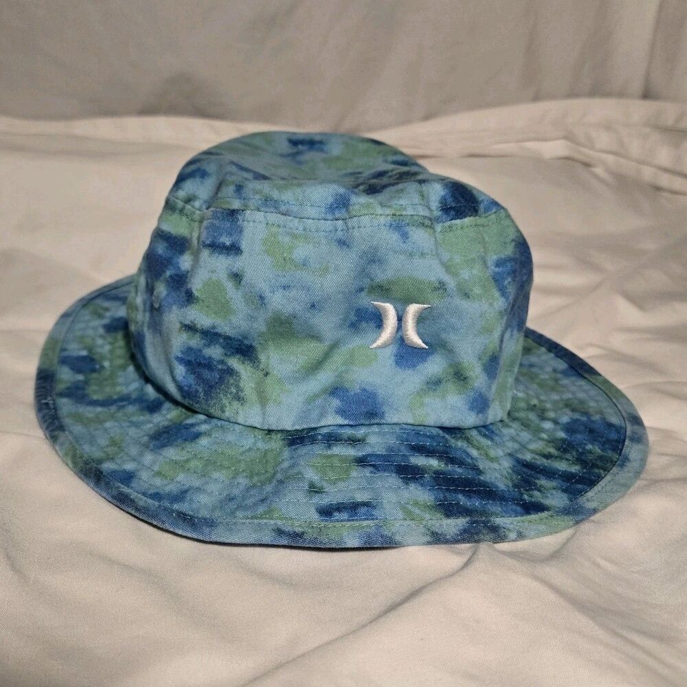 Hurley High Trail Boonie Mens Bucket Hat Tie Dye Blue Green W/ String. NWOT.